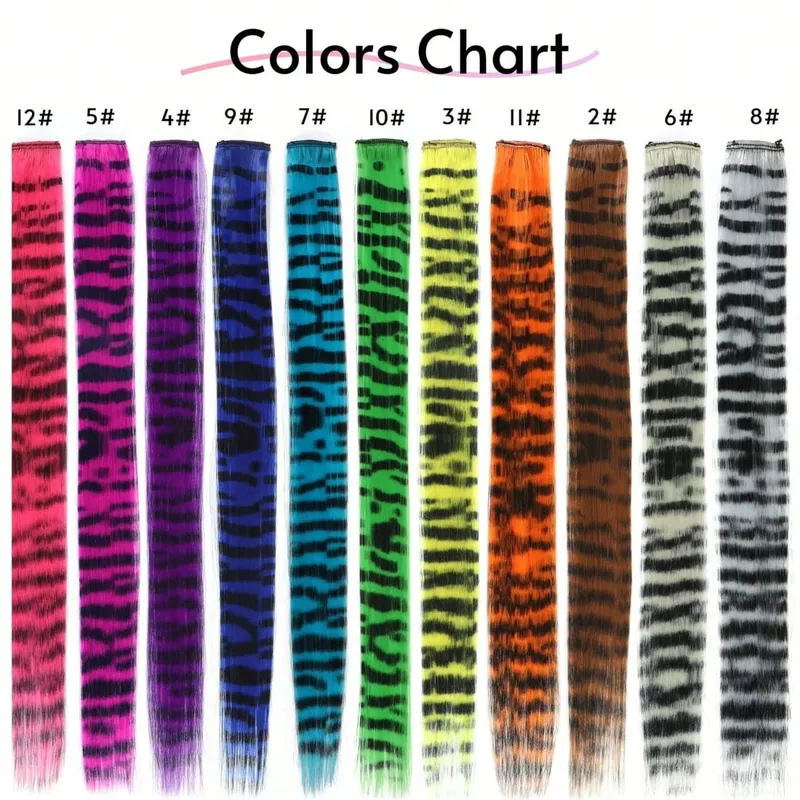 1pc/2pcs/3pcs/4pcs/6pcs/8pcs18" Long Straight Zebra Print Synthetic Feather clip in Hair Extensions Ideal Halloween Christmas — image 4