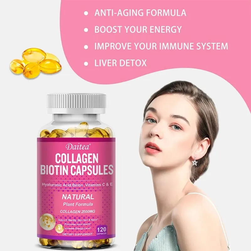 Les capsules de biotine de collagène Daitea soutiennent une peau saine, des articulations, des cheveux et des ongles, antioxydantes et sans OGM. — image 5