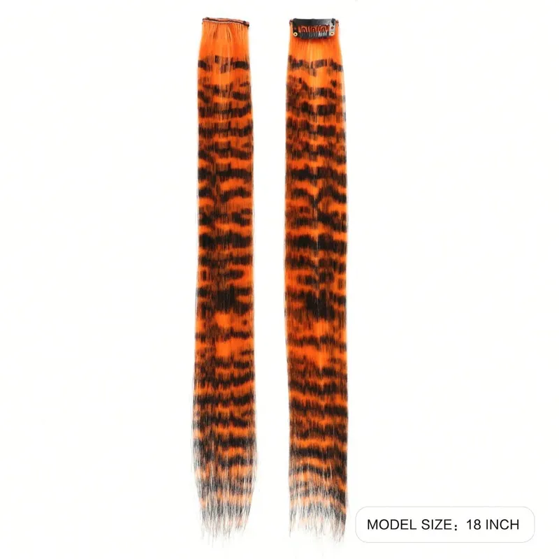 1pc/2pcs/3pcs/4pcs/6pcs/8pcs18" Long Straight Zebra Print Synthetic Feather clip in Hair Extensions Ideal Halloween Christmas — image 5