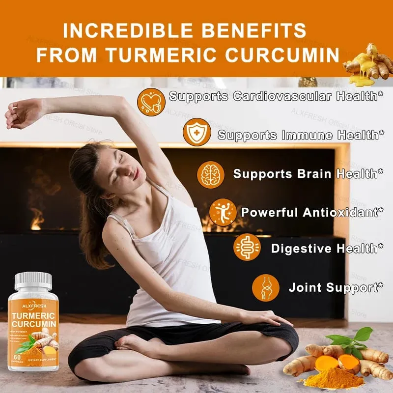 Curcumin Capsules Potent Anti-inflammatory Effects Relieve Joint Swelling Stiffness Slow Aging Improve Mood Promote Digestion