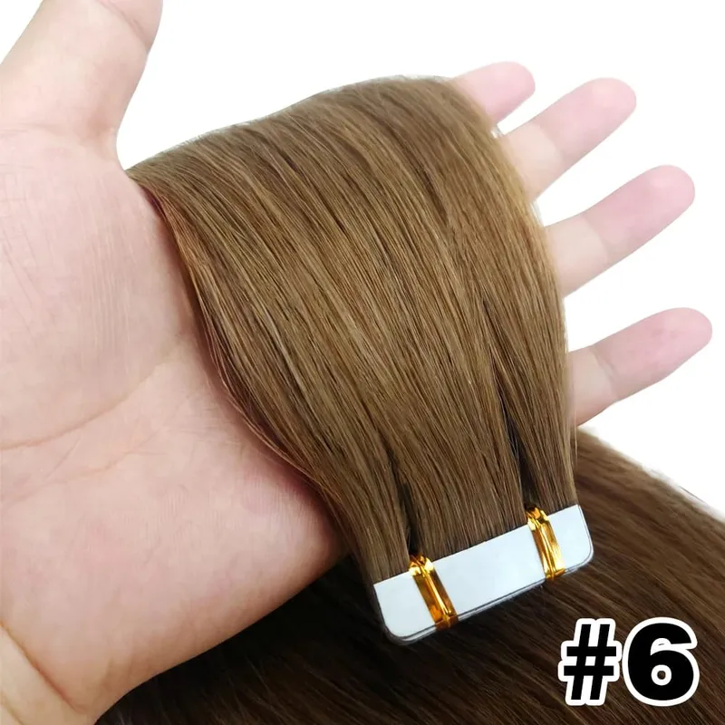 Straight Tape In Hair Extensions 100% Human Hair Blonde Brown Double Sided Adhesive Tape In Hair Natural Seamless Skin Weft — image 13