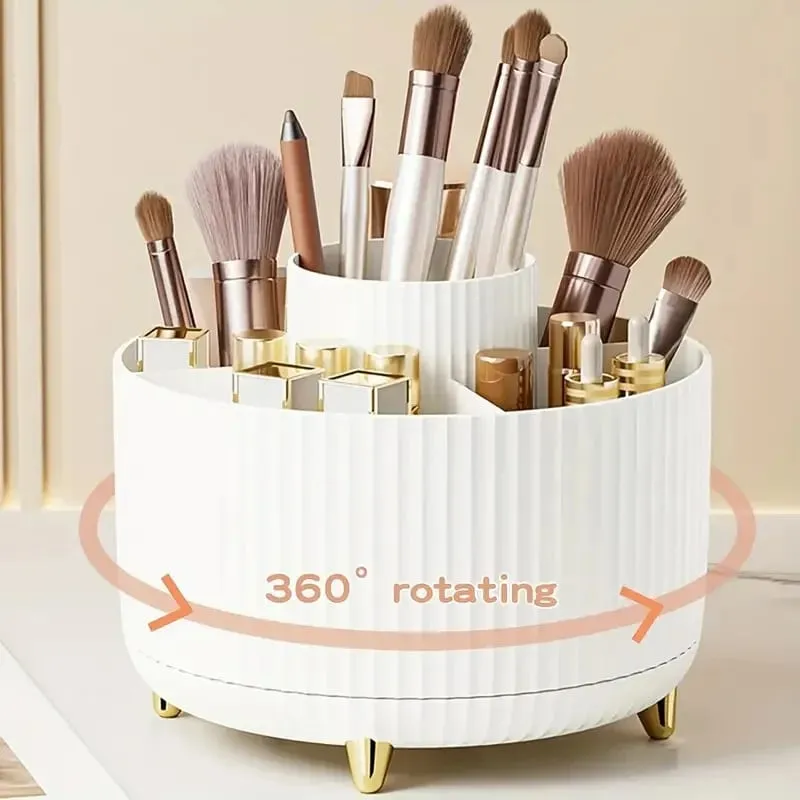 360° Rotating Makeup Organizer Makeup Holder Cosmetic Storage with 5 Compartments Multi-Functional Holder for Brushes Pen — image 14