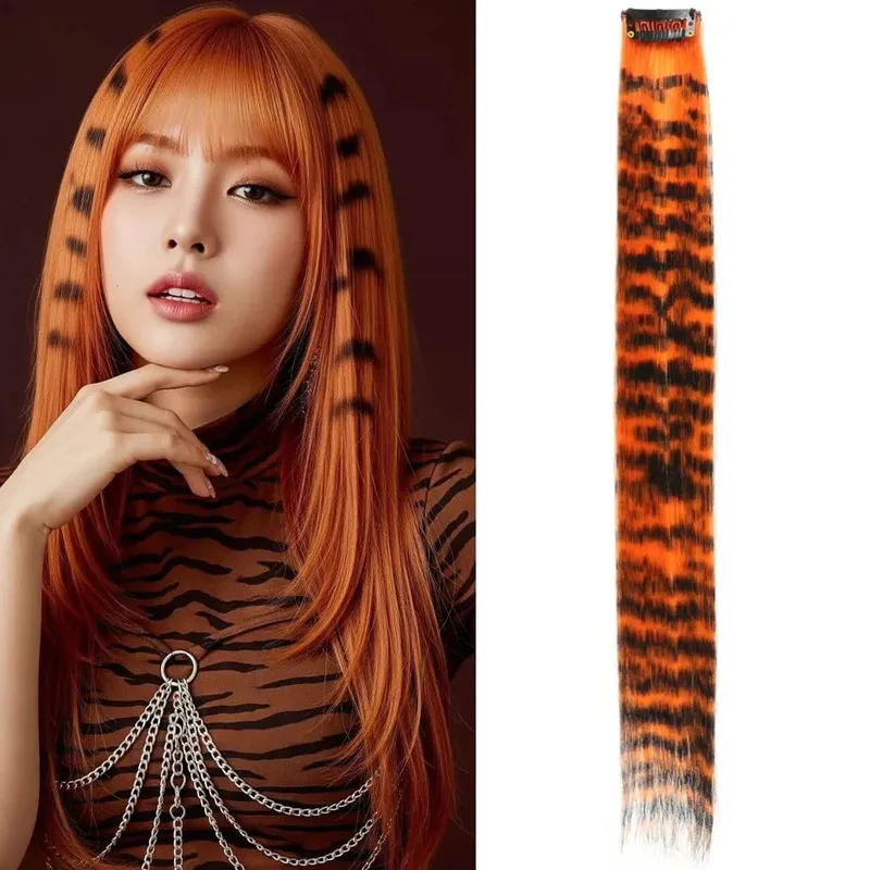 1pc/2pcs/3pcs/4pcs/6pcs/8pcs18" Long Straight Zebra Print Synthetic Feather clip in Hair Extensions Ideal Halloween Christmas — image 18