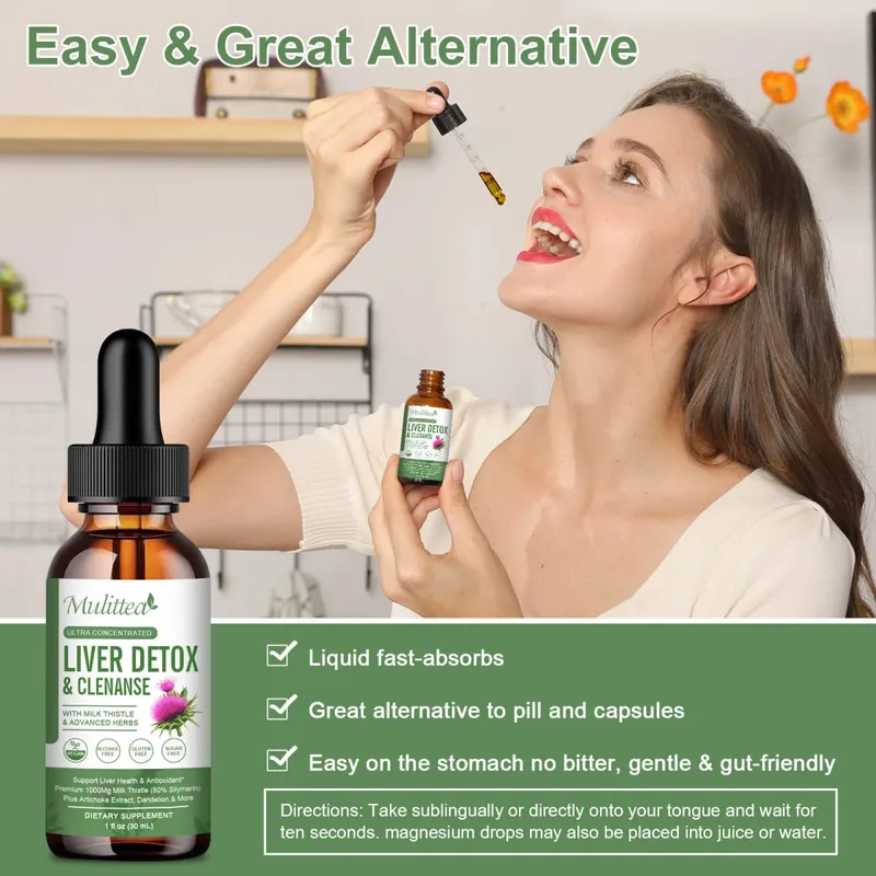 Mulittea Liver Health Drops with Milk Thistle & Artichoke -60ml Herbal Blend with Silymarin Dandelion Turmeric & Berberine for Liver Cleanse Detox Repair & Daily Support — image 7