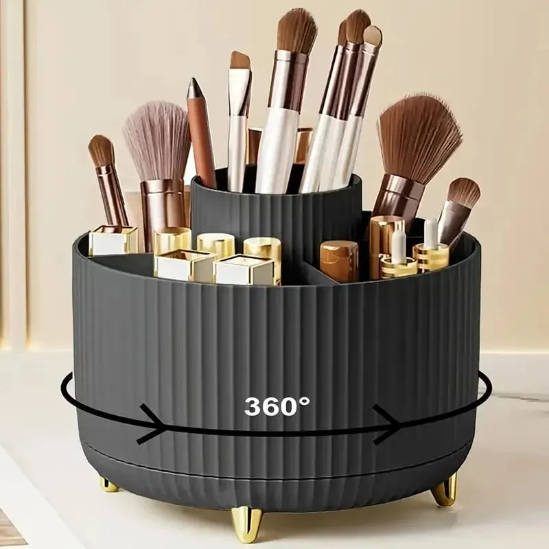 360° Rotating Makeup Organizer Makeup Holder Cosmetic Storage with 5 Compartments Multi-Functional Holder for Brushes Pen — image 13