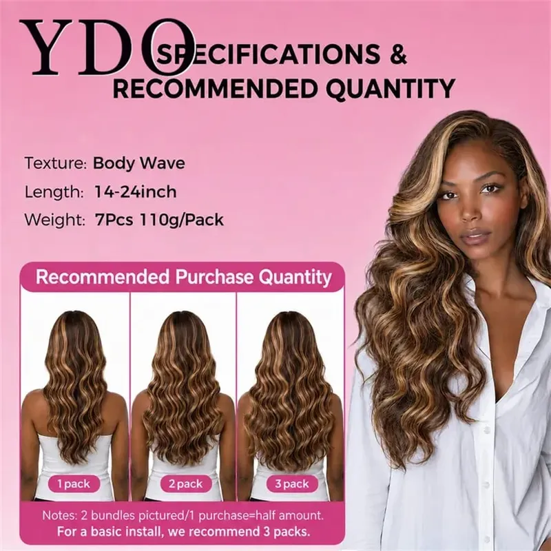 Body Wave PU Clip In Human Hair Extensions Highlight Blonde 4/27 Unprocessed Brazilian RAW Virgin Human Hair Clip Ins For Women — image 2