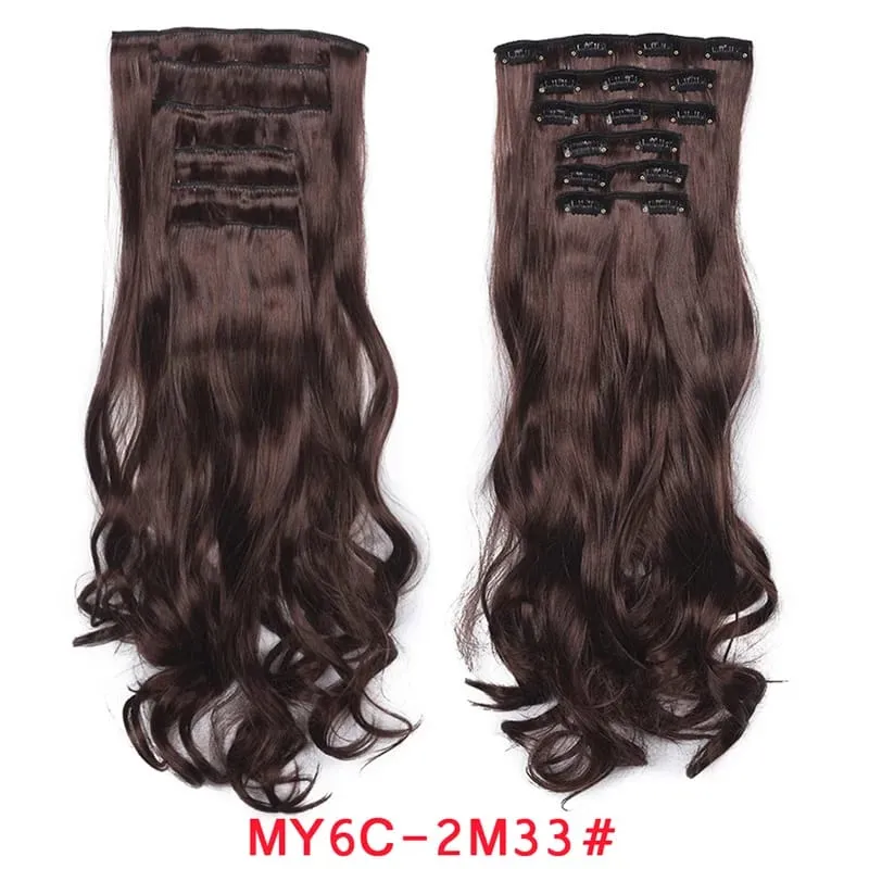 16 Clips In Hair Extensions Women Natural Wave Hair Extensions 6Pcs/Set Synthetic Hair Piece Heat Resistant Hairpiece 20 Inch