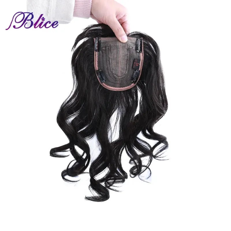 Blice Synthetic Clip-In Lace Closure With Bangs Mixed Curly Hair Extensions Cover White Hair Middle Part Hair Pieces — image 5