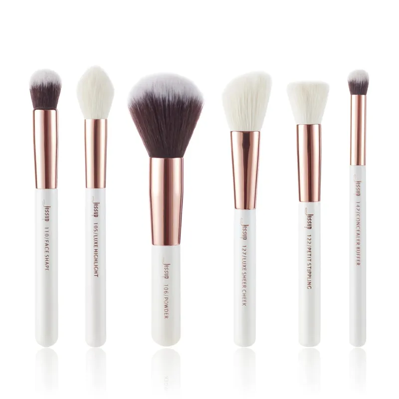 Jessup Professional แปรงแต่งหน้าแปรงแต่งหน้า 6-25 ชิ้นแปรงแต่งหน้าธรรมชาติสังเคราะห์ Foundation Powder Highlighter Pearl สีขาว T215