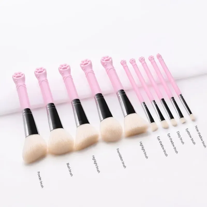 10 Pcs Cute Cat Claw Shape Makeup Brushes Set Foundation Kabuki Powder Contour Eyeshadow Blush Make Up Brushes Cosmetic Tool Kit — image 1