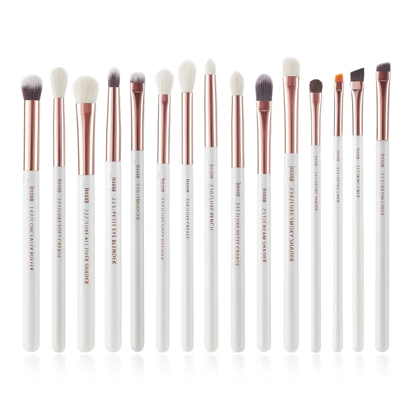 Jessup ชุดแปรงแต่งหน้า 15 ชิ้นชุดแปรงตาสังเคราะห์ธรรมชาติอายแชโดว์ Eyeliner Eyebrow Blending Pearl สีขาว T217