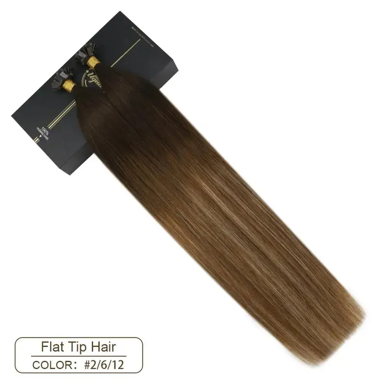 Ugeat Flat Tip Hair Extensions Human Hair Pre-bonded Hair Extensions 14-24" Keratin Flat Human Hair Balayage Farve Hår 1g/1s — image 8