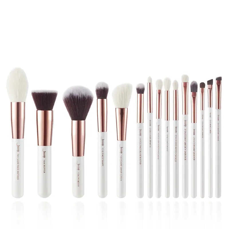 Jessup Professional แปรงแต่งหน้าแปรงแต่งหน้า 6-25 ชิ้นแปรงแต่งหน้าธรรมชาติสังเคราะห์ Foundation Powder Highlighter Pearl สีขาว T215 — image 9
