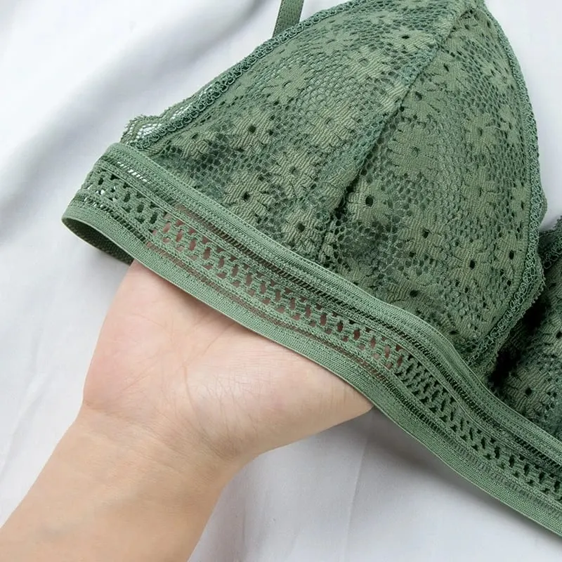 Women Floral Lace Bras Suit Solid Underwear Padded Breathable Vest With Briefs Sexy Hollow Out Bralette Thin Lingerie One Size — image 5