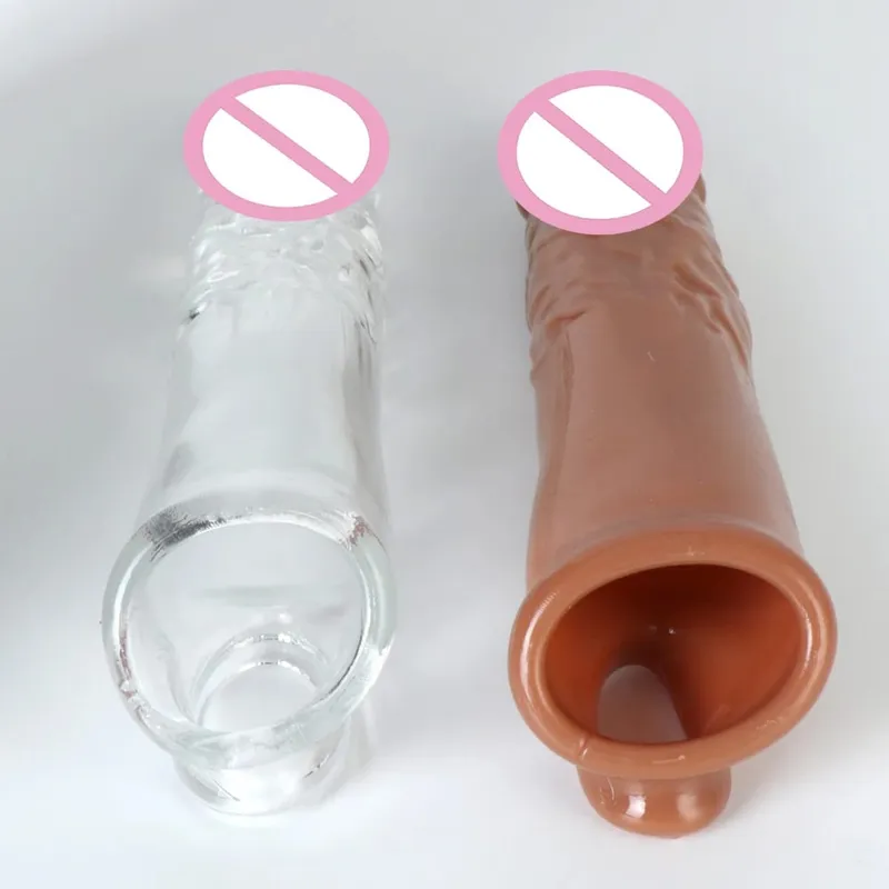 Male Delay Ejaculation Realistic Penis Condom Soft TPE Cock Enlarger 18CM Sex Shop Sex Toys for Men Penis Sleeve Extender — image 2
