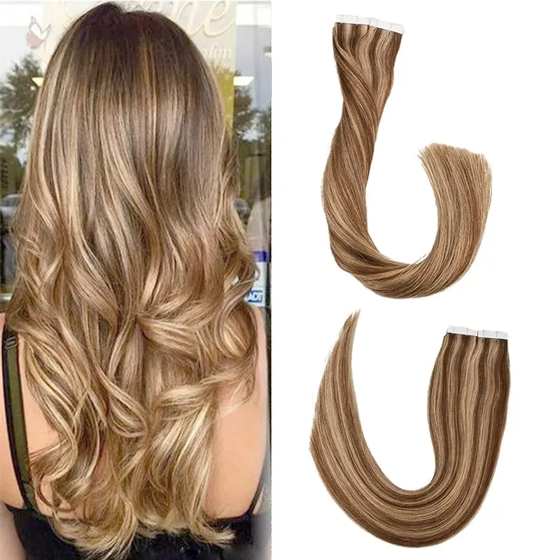 Toysww Real Human Hair Russian Hair Tape in Human Hair Extensions Blonde #60 For Woman Machine Made Remy Hair 20/40pcs