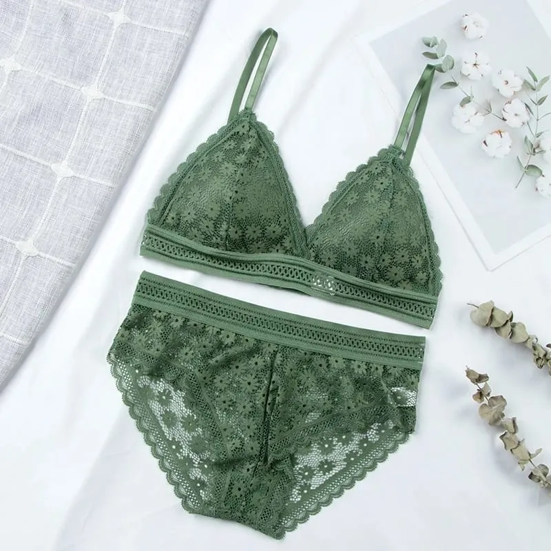 Women Floral Lace Bras Suit Solid Underwear Padded Breathable Vest With Briefs Sexy Hollow Out Bralette Thin Lingerie One Size — image 13