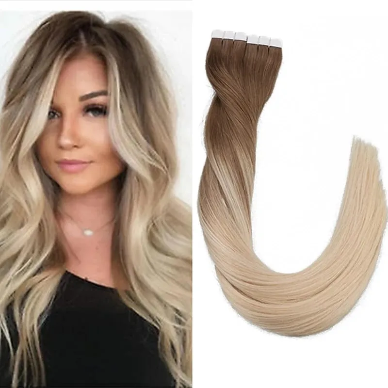 Toysww Real Human Hair Russian Hair Tape in Human Hair Extensions Blonde #60 For Woman Machine Made Remy Hair 20/40pcs