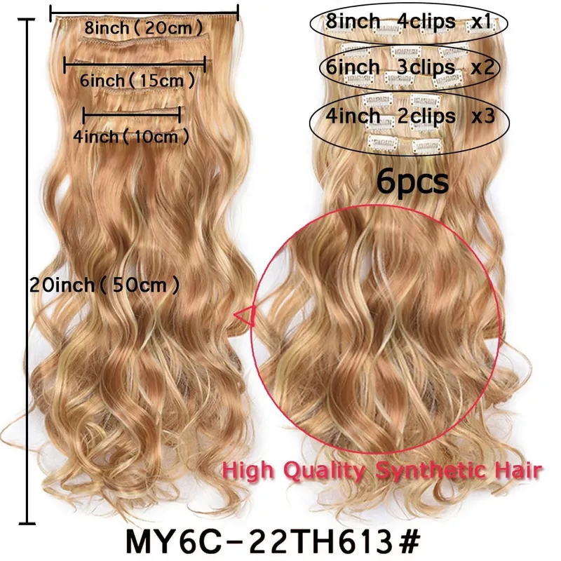 16 Clips In Hair Extensions Women Natural Wave Hair Extensions 6Pcs/Set Synthetic Hair Piece Heat Resistant Hairpiece 20 Inch