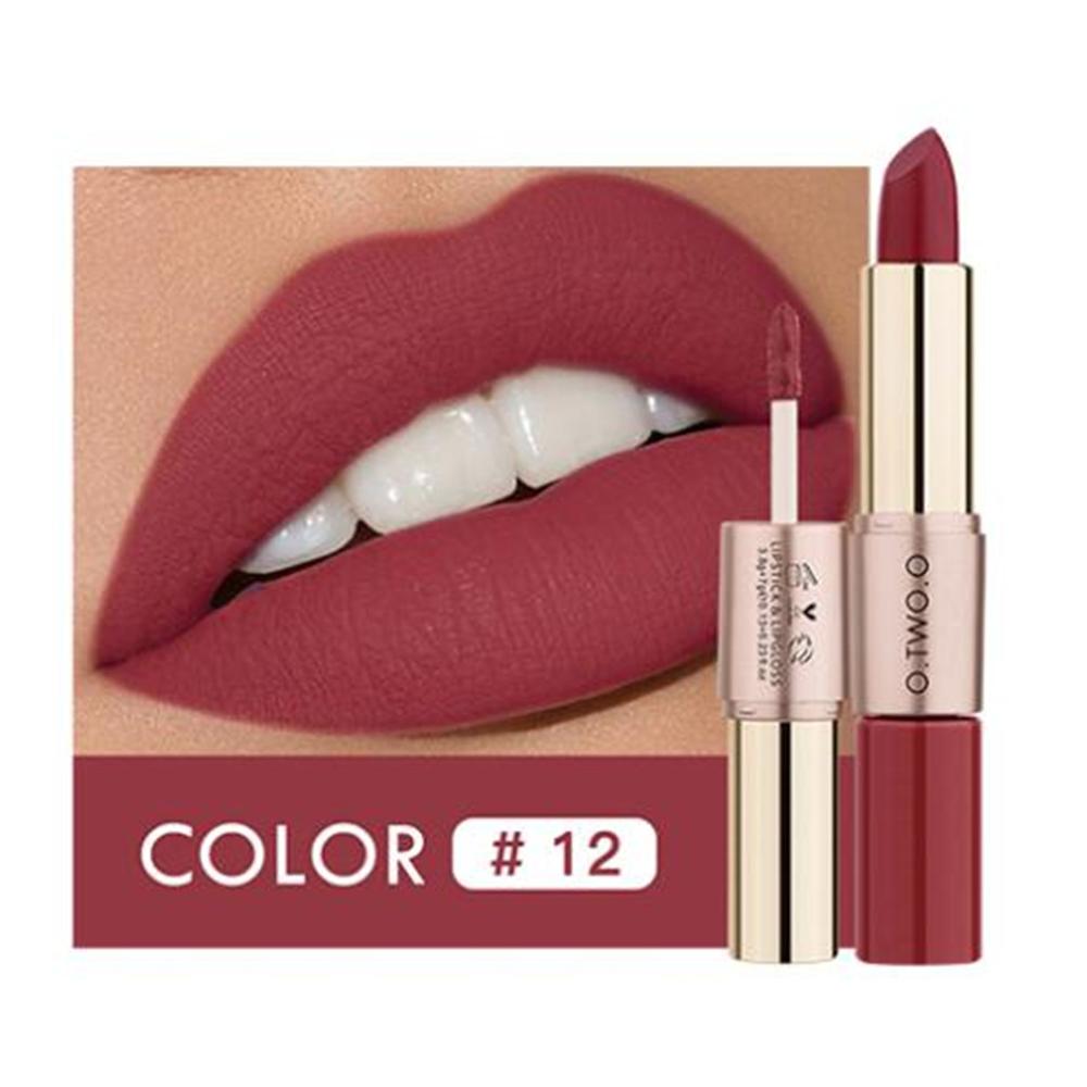O.TWO.O 2 in 1 Rossetto opaco Lip Gloss Cosmetici Impermeabile Pintalabios Batom Mate Labbra Trucco Rouge 12 colori Stick labbra — image 18