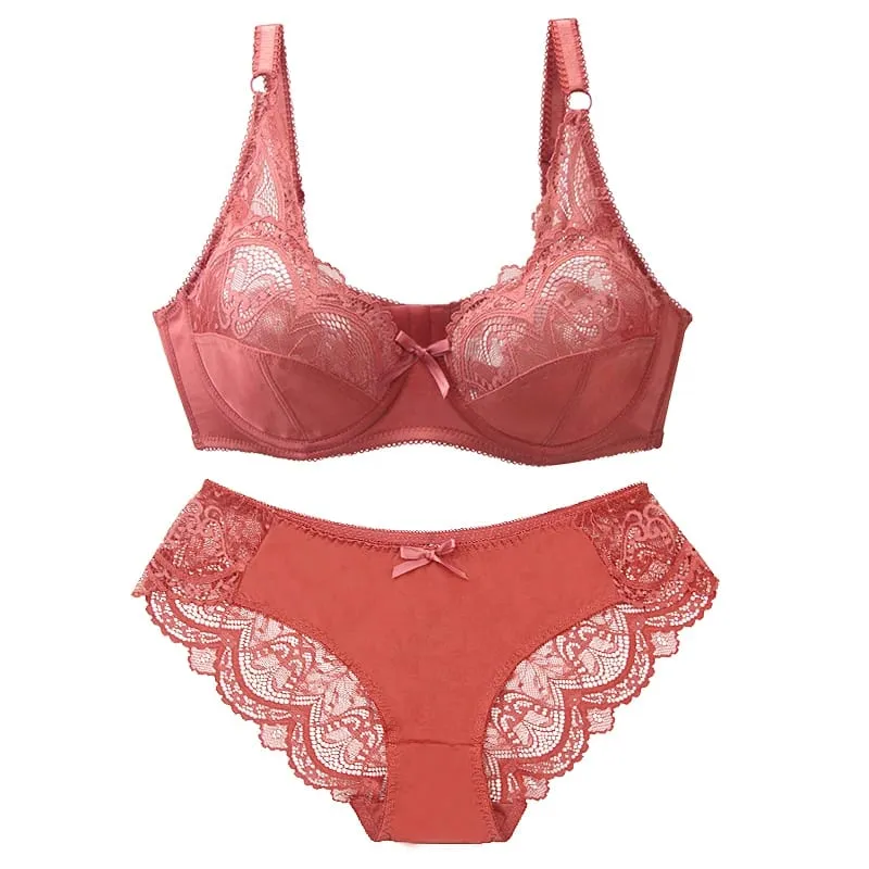 2021 New Sexy Ultra-Thin Thick Push Up Lace BCDE Cup Bra Sets For Women Underwear Plus Size Female Lingerie
