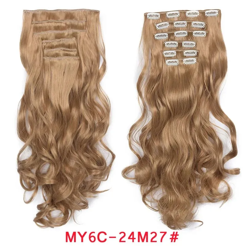 16 Clips In Hair Extensions Women Natural Wave Hair Extensions 6Pcs/Set Synthetic Hair Piece Heat Resistant Hairpiece 20 Inch