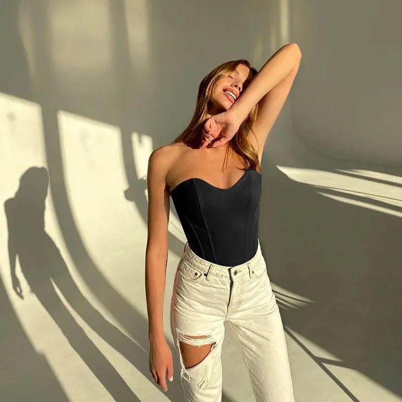 Sexy Frauen Rohr Tops Solide Ärmellose Dünne Dünne Korsett Cropped Top 2023 Sommer Beiläufige Elegante Weibliche Liebsten Weste — image 6