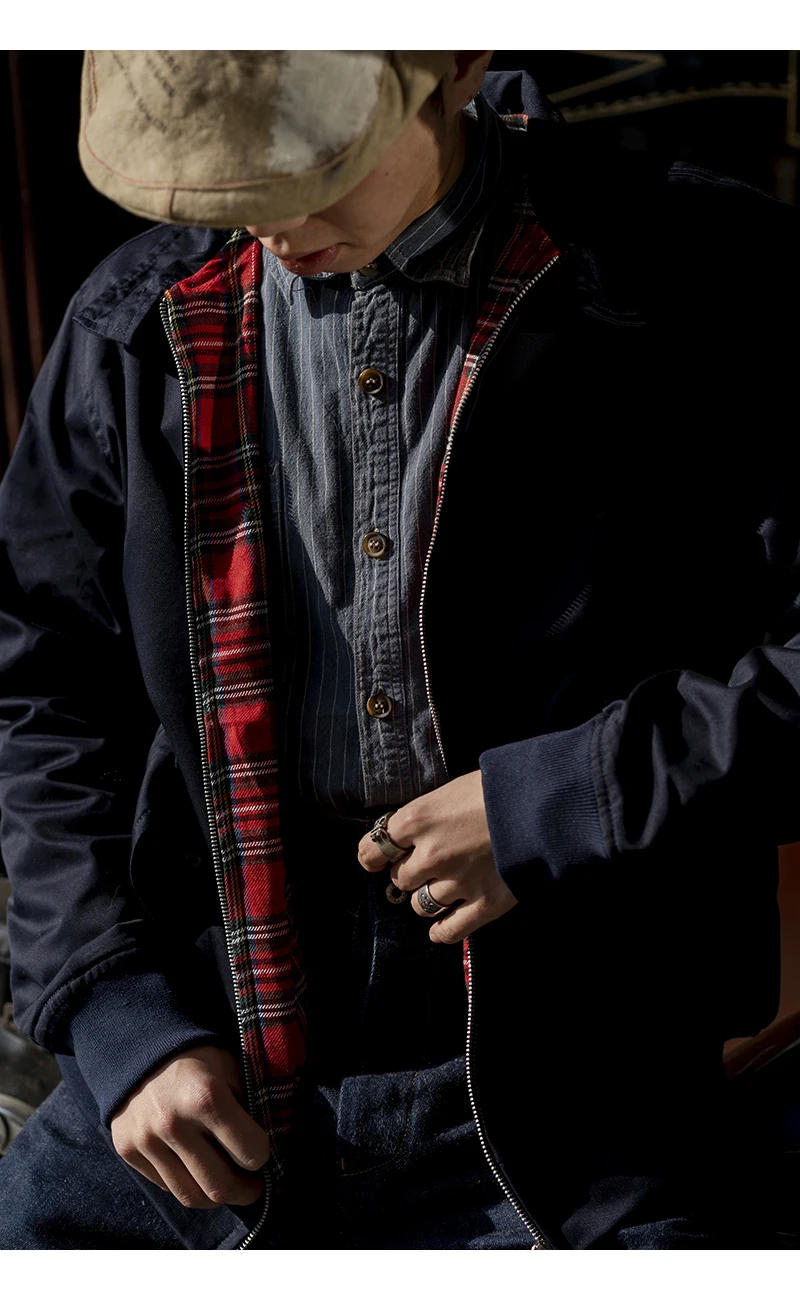Men jacket autumn thin EU size vintage classic bomber coat inner plaid jacket — image 3