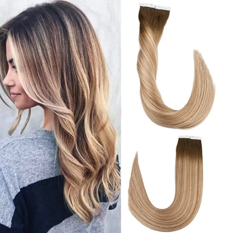 Toysww Real Human Hair Russian Hair Tape in Human Hair Extensions Blonde #60 For Woman Machine Made Remy Hair 20/40pcs