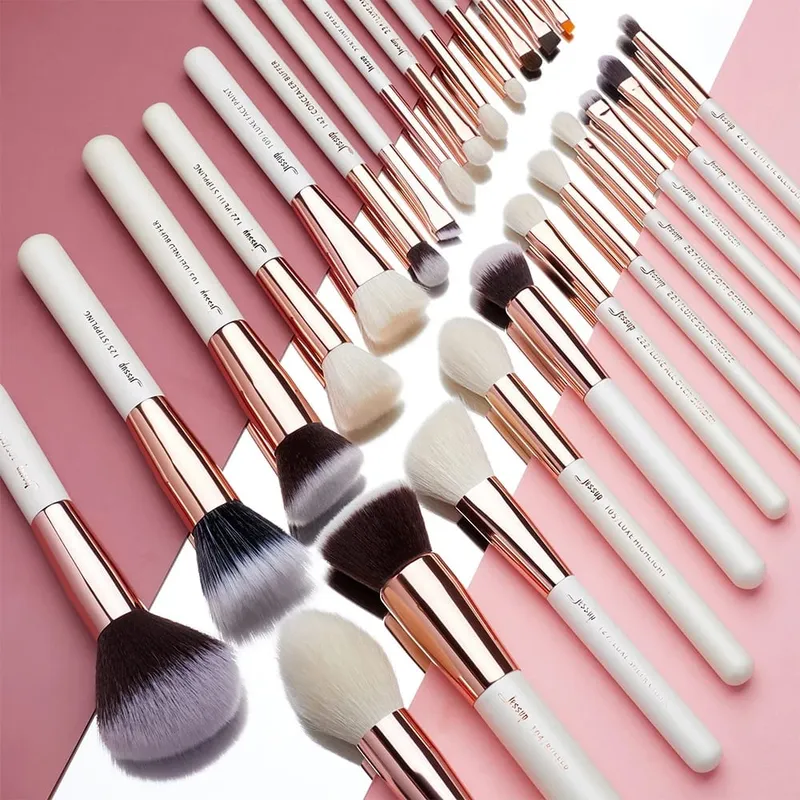 Jessup Professional แปรงแต่งหน้าแปรงแต่งหน้า 6-25 ชิ้นแปรงแต่งหน้าธรรมชาติสังเคราะห์ Foundation Powder Highlighter Pearl สีขาว T215 — image 5