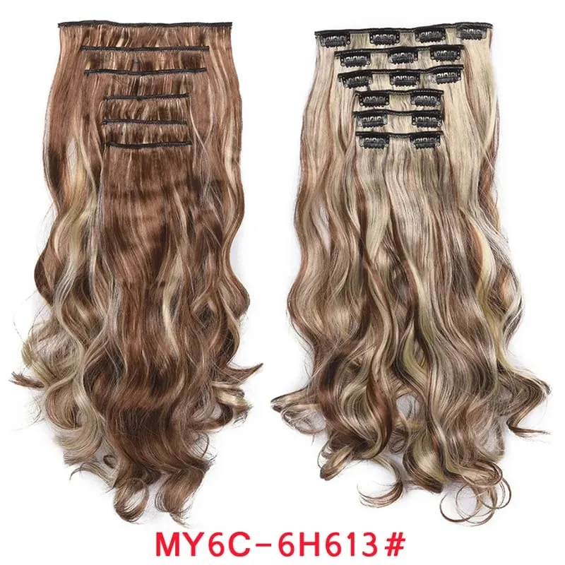 16 Clips In Hair Extensions Women Natural Wave Hair Extensions 6Pcs/Set Synthetic Hair Piece Heat Resistant Hairpiece 20 Inch