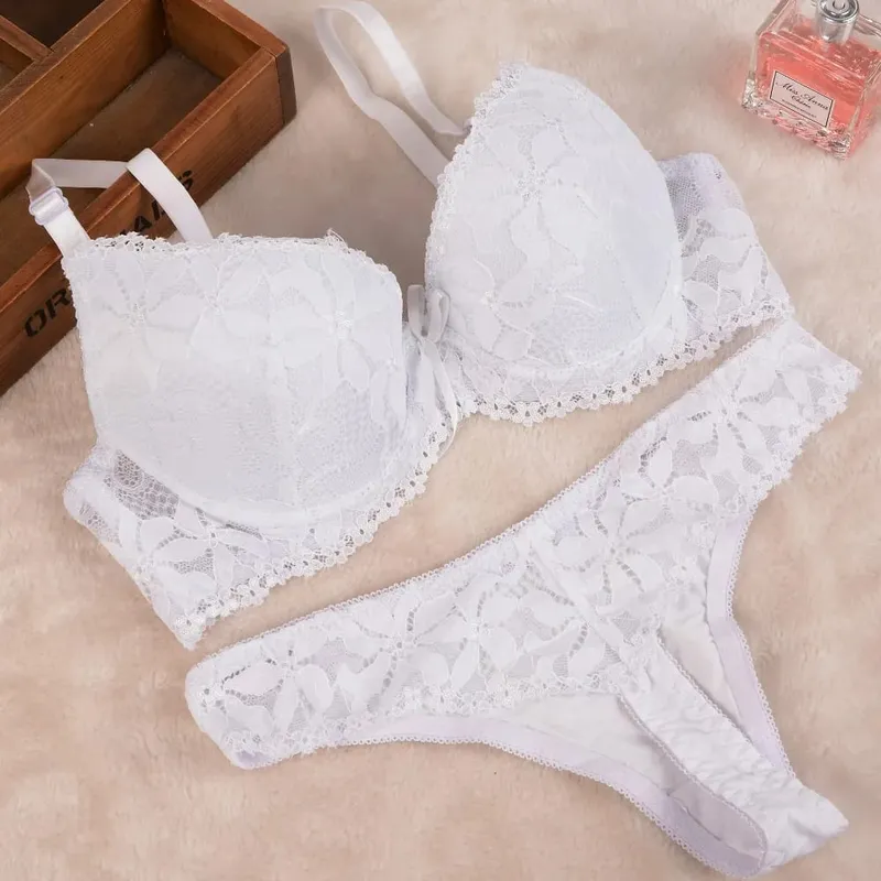 [Murah] Baru 2019 Renda Bordir Bra Set Wanita Plus Ukuran Push Up Pakaian Set Bra dan Panty Set 32 ​​34 36 38 ABC Cup untuk Wanita