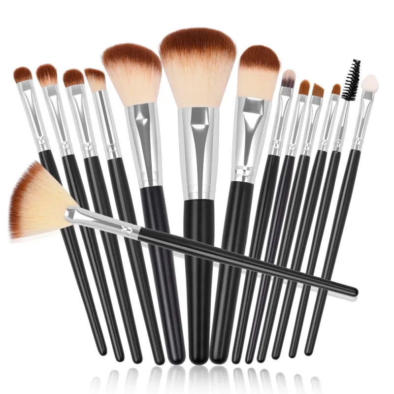 15pcs Makeup Brushes Set Fan Brush Powder Foundation Blusher Bronzer Eyeshadow Liner Brow Lip Gloss Contour Highlight Blend Tool — image 3