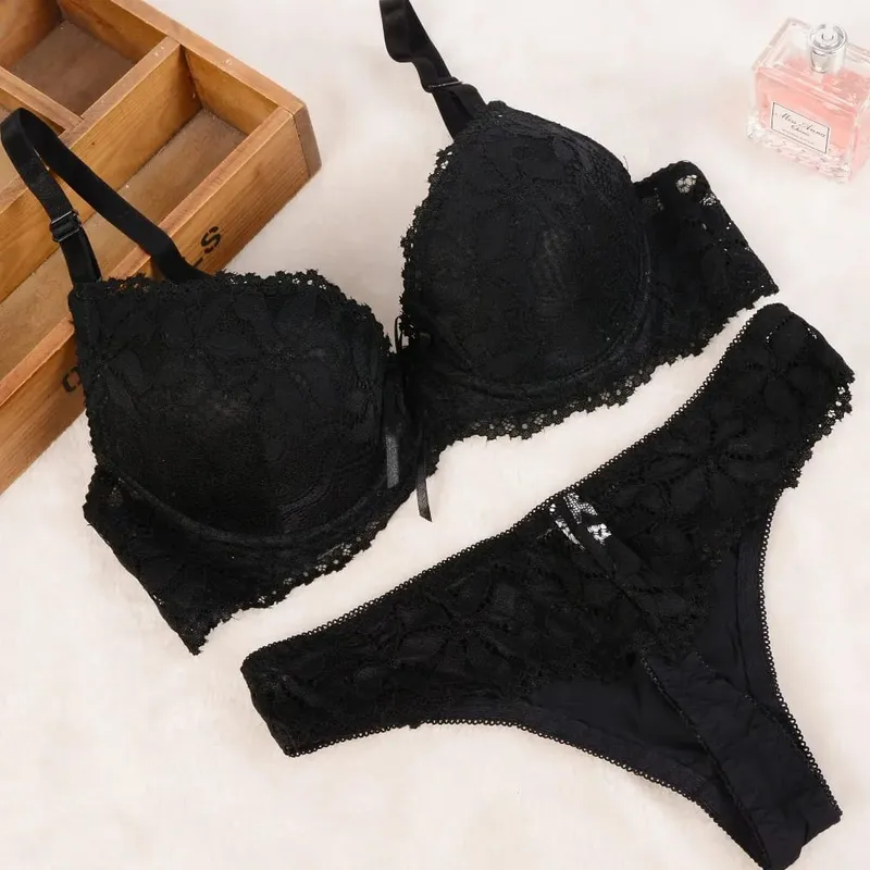 [Murah] Baru 2019 Renda Bordir Bra Set Wanita Plus Ukuran Push Up Pakaian Set Bra dan Panty Set 32 ​​34 36 38 ABC Cup untuk Wanita