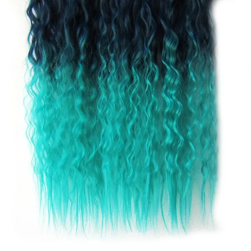 Jeedou Synthetic Clip-in One Piece Hair Extension Vibrant Gradient Kinky Curly Stylish Hairpieces for Nightclub Party Cosplay
