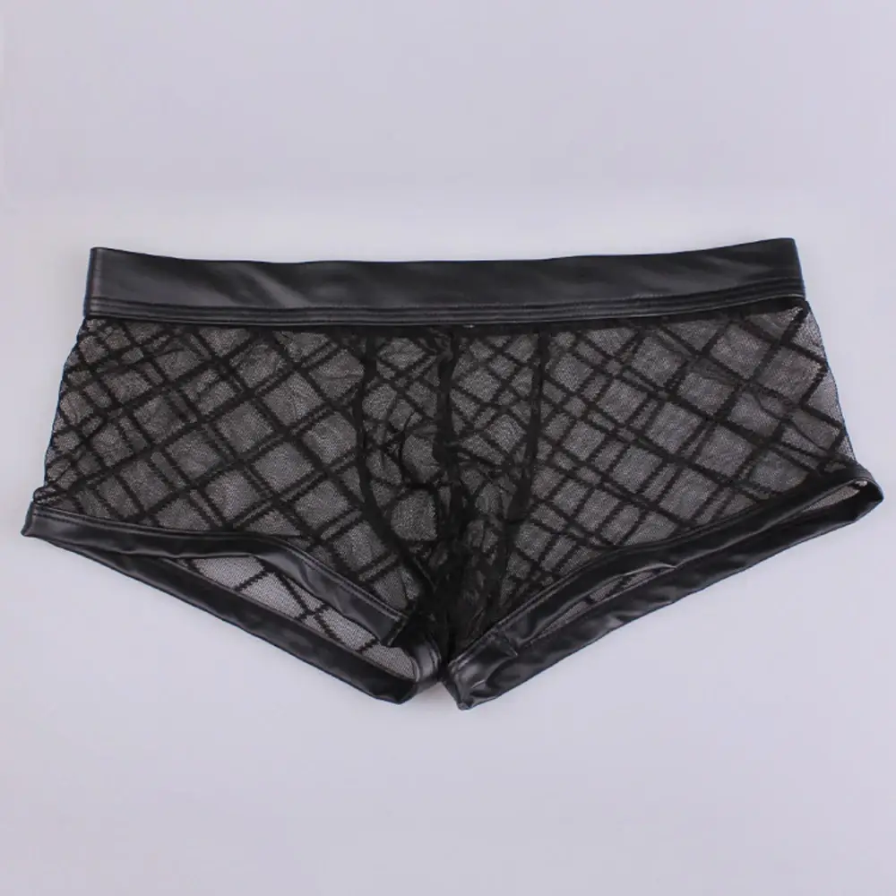 Seksi Nefes Ince Boxer Siyah Erkek Örgü Şeffaf U-dışbükey Iç Çamaşırı Iç Çamaşırı Eşcinsel Giyim Pantolon See Through — image 2