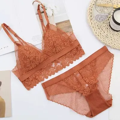 Full lace wireless cotton cup comfortable ladies underwear sets Soft-cup triangle bralette and transparent panties bra lingerie — image 10