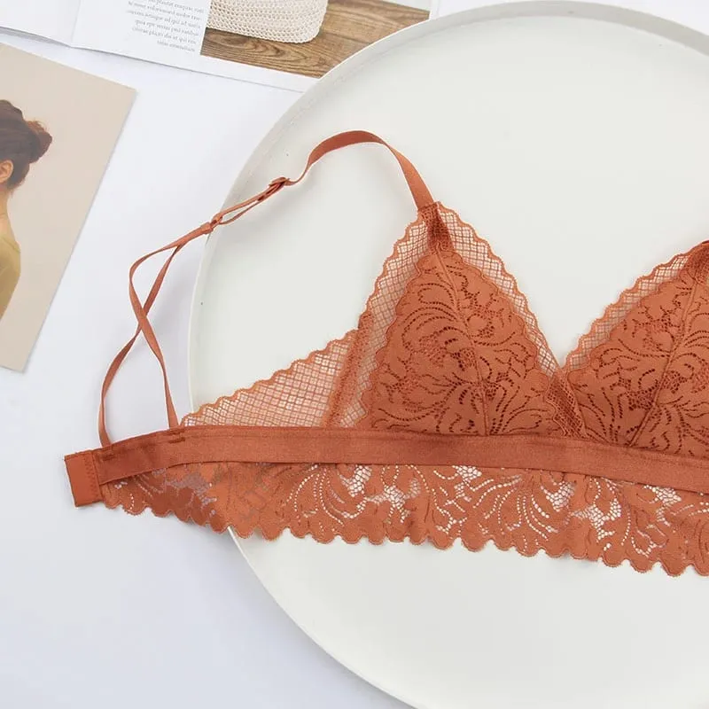 Full lace wireless cotton cup comfortable ladies underwear sets Soft-cup triangle bralette and transparent panties bra lingerie — image 3