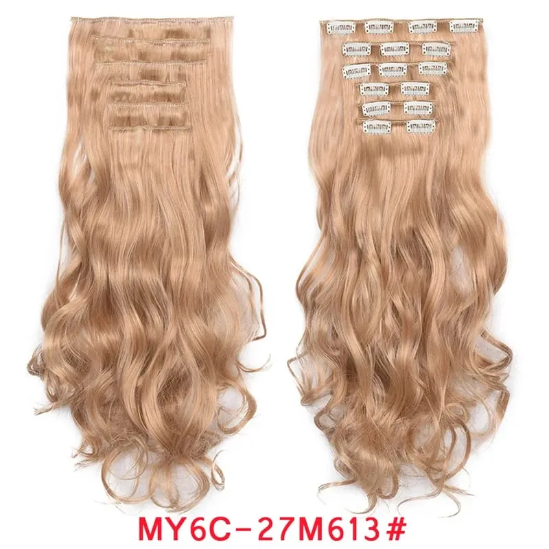 16 Clips In Hair Extensions Women Natural Wave Hair Extensions 6Pcs/Set Synthetic Hair Piece Heat Resistant Hairpiece 20 Inch