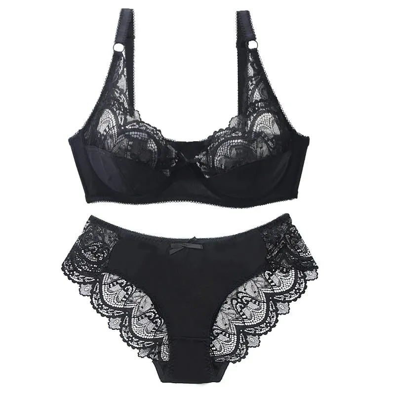2021 New Sexy Ultra-Thin Thick Push Up Lace BCDE Cup Bra Sets For Women Underwear Plus Size Female Lingerie — image 4