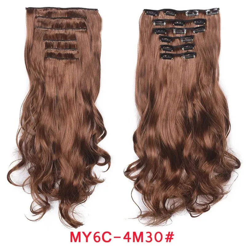 16 Clips In Hair Extensions Women Natural Wave Hair Extensions 6Pcs/Set Synthetic Hair Piece Heat Resistant Hairpiece 20 Inch