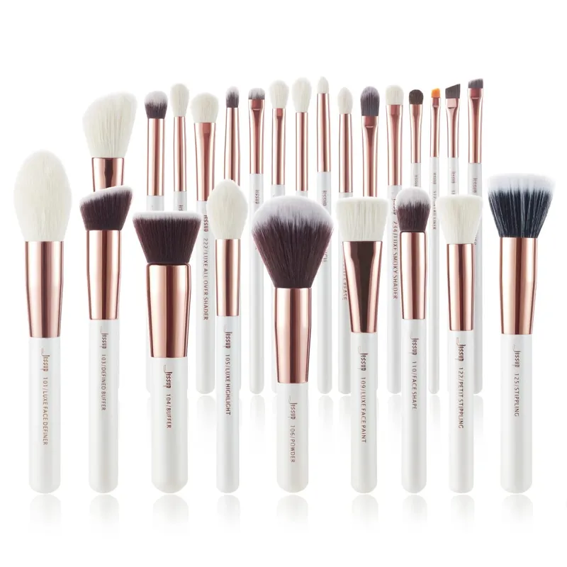 Jessup Professional แปรงแต่งหน้าแปรงแต่งหน้า 6-25 ชิ้นแปรงแต่งหน้าธรรมชาติสังเคราะห์ Foundation Powder Highlighter Pearl สีขาว T215 — image 8