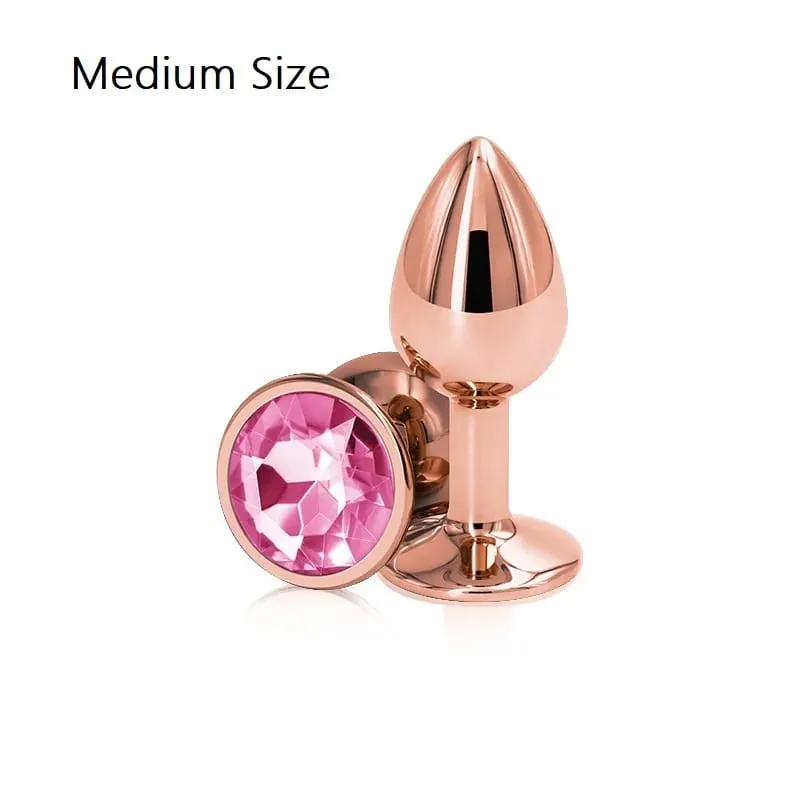 Rainbow Rose gold pink Small Medium size set Heart shape Crystal Metal anal beads butt plug Jewelry sex toy for female male — image 8