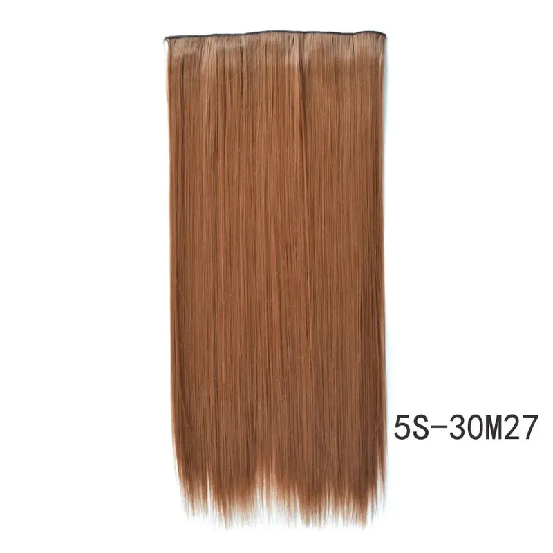 Synthetic Natural Synthetic Hair Extensions 5 Clip In Artificial Fake Ombre Blonde Brown Black Pink Straight False Hair Piece — image 34