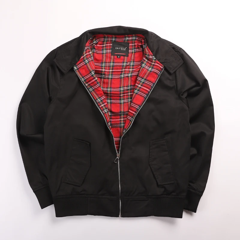 Men jacket autumn thin EU size vintage classic bomber coat inner plaid jacket