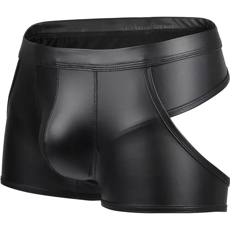 Sexy Men Hollow Boxers Male Underwear Faux Leather Open Butt Bottoms Performance Underpants Boxershorts Backless Boxer Shorts — image 1