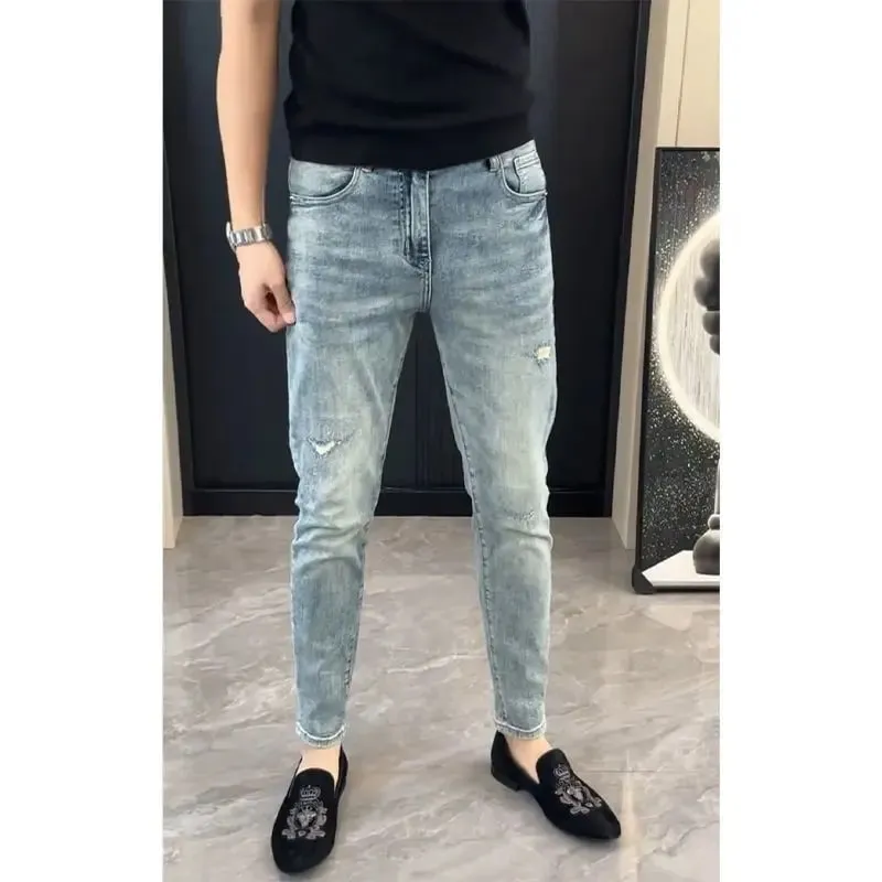 Summer New Slim-fit Men's Jeans Thin Brand Embroidery 2025 Designer Korean Style Clothes Casual Pants Luxury Fashion Pants — image 3
