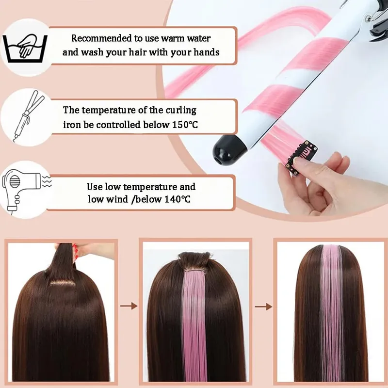 Synthetic Colorful 5pcs/set Clip Hair Extensions High Temperature Long Straight Hairpieces for Women Daily Party Use — image 4
