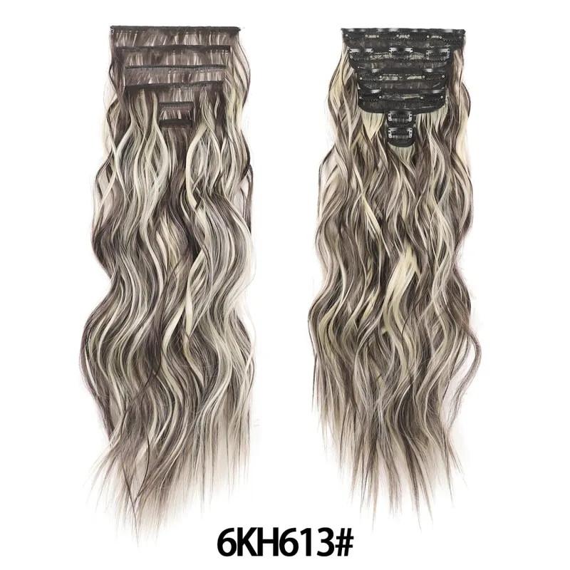 Clip in Hair Extensions 6PCS Thick Synthetic Hair Long Beach Waves hair Invisible Lace Weft Natural Soft Hairpieces for Women — image 12