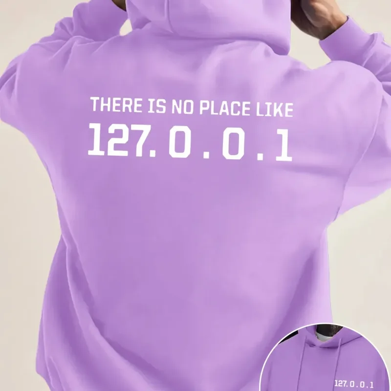 Programmer Geek 127.0.0.1 Text Graphic Hoodies For Men Double Side Print Soft Fleece Loose Hooded Pullover Tops — image 7